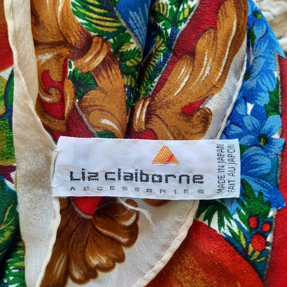 Liz Claiborne fruits pine cones flowers silk scarf - Picture 2 of 6